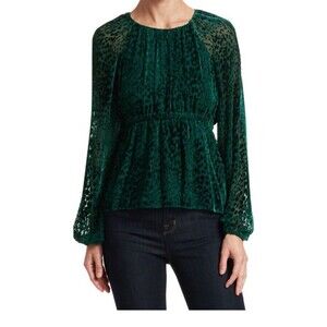 A.L.C. Karen Womens Green Burnout Velvet Long-Sleeve Top 4 Whimsigoth Fairy
